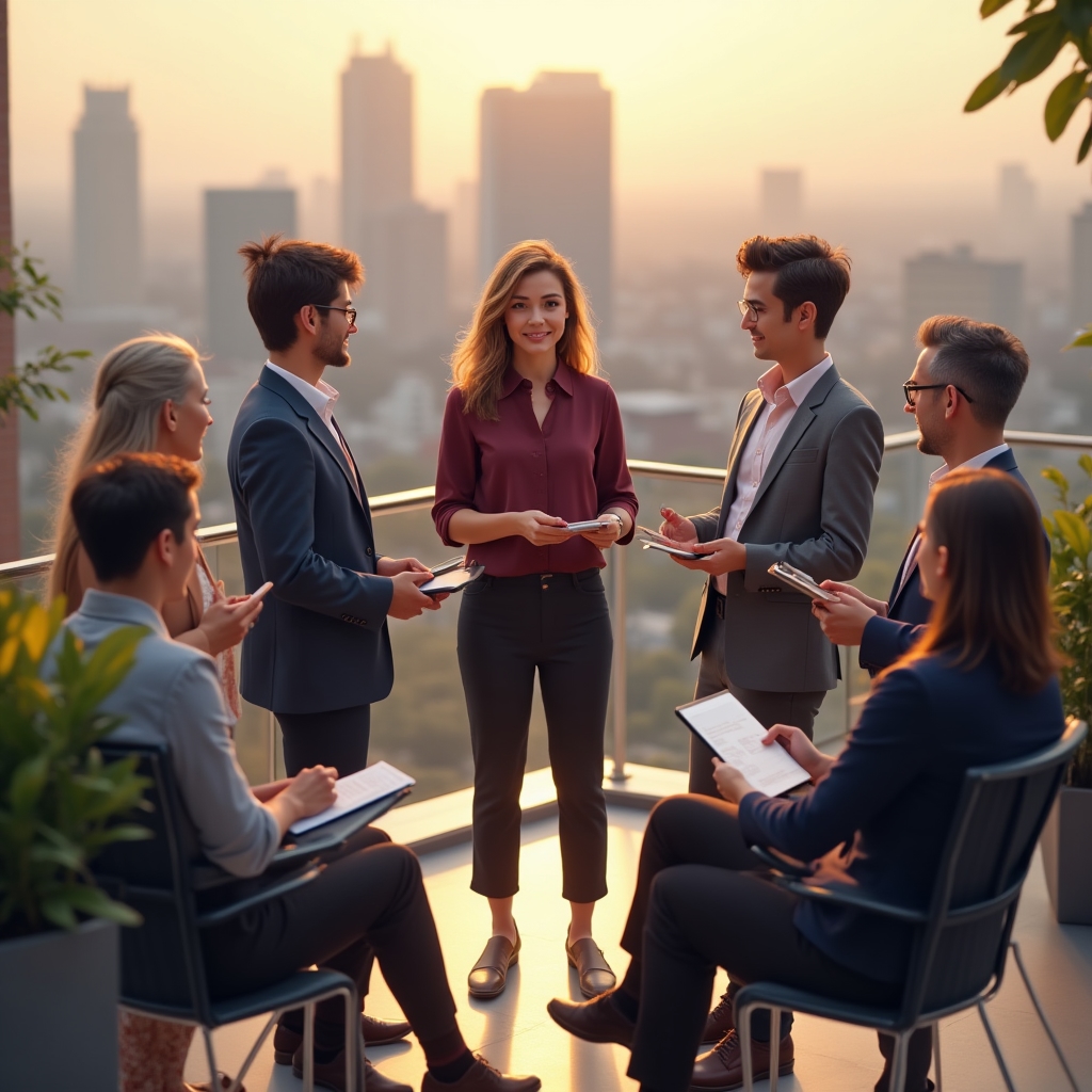 Grup de profesioniști participând activ la o sesiune de curs de prezentare